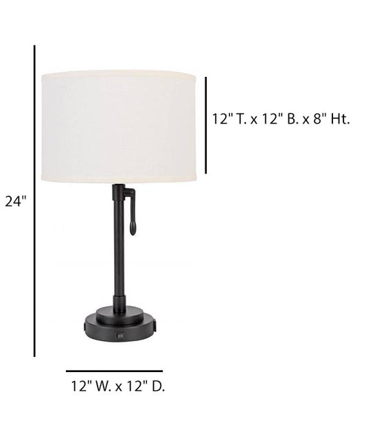 Black Metal Table Lamp with Ivory Linen Shade, USB & Outlet – HLHT7056