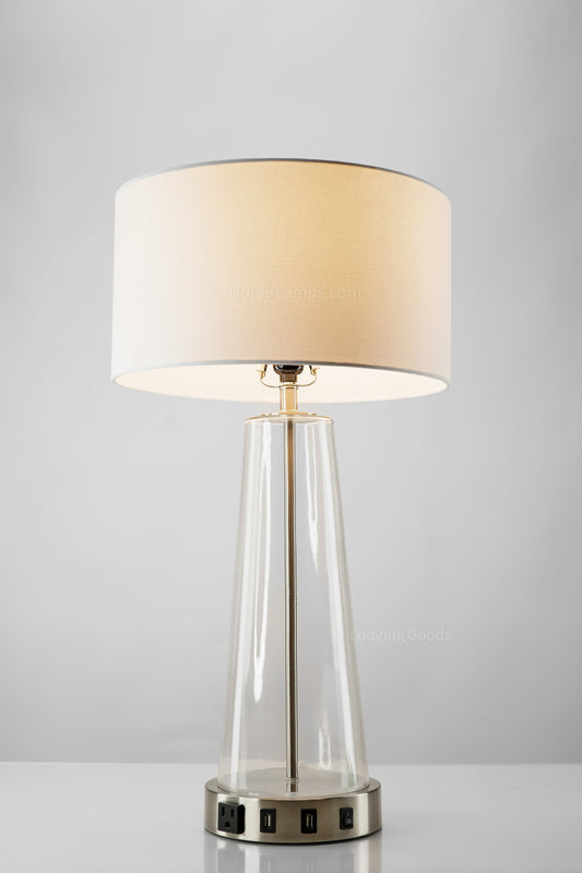 Ivory Linen Table Lamp with USB & Outlet – HLHT7062