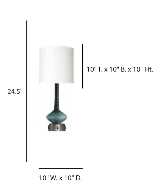 Aqua Gradient Table Lamp with White Linen Shade & Dual Outlets – HLHT7065