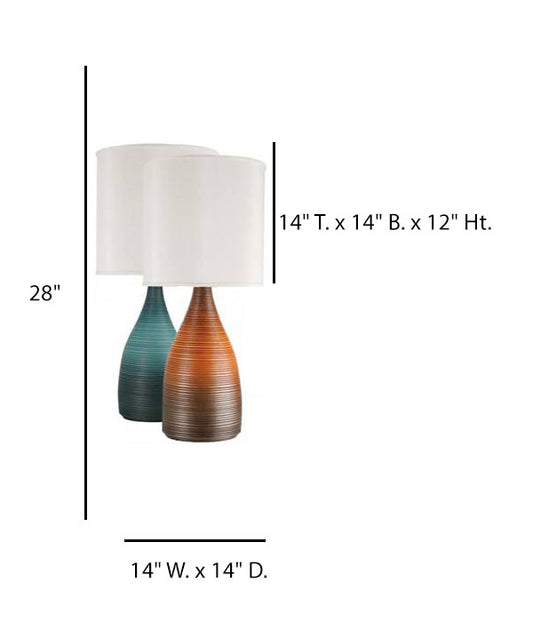 Aqua & Orange Gradient Ceramic Table Lamp – 28” Modern Accent Lamp with White Linen Shade