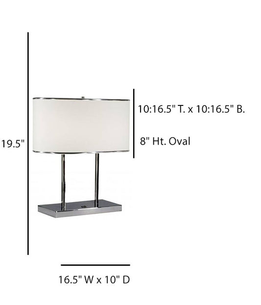 HLHT7071 Polished Chrome Oval Table Lamp with Cream Linen Shade – 19.5” Modern Accent Lighting