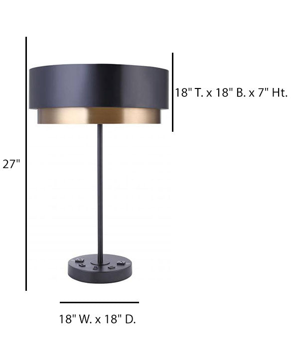 HLHT7079 Dark Wood & Brushed Brass Table Lamp with USB & Outlets – 27” Commercial Bolt-Down Lighting