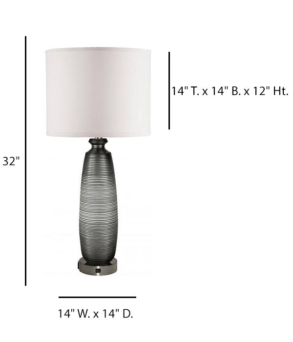HLHT7081 Repose Gray Gradient Table Lamp with Brushed Nickel & Outlet – 32” Modern Accent Lighting