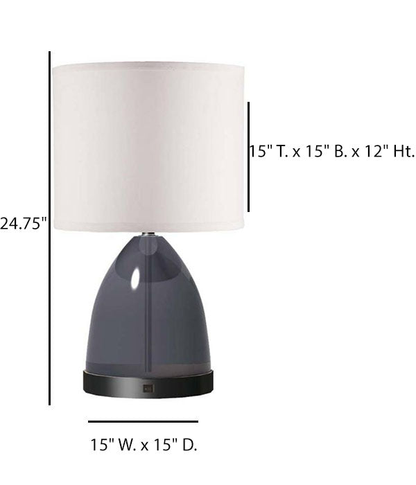 HLHT7090 Pantone Cool Gray Glass Table Lamp with Black Nickel Base & Dual USB Ports – 24.75” Modern Accent Lamp
