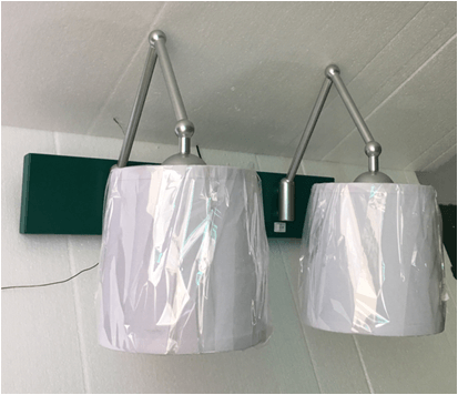 Brushed Nickel Wall Lamp with Cream Linen Shade & Green Backplate – GU24 Socket (HLHW10006)