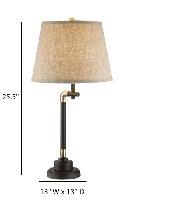 Beige Linen Table Lamp with Oil Rubbed Bronze & Antique Brass Accents – 25.5" H x 13" W