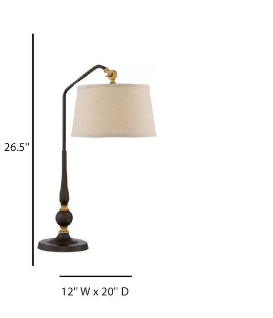 Beige Linen Table Lamp with Burnished Bronze & Antique Brass Accents – 26.5" H x 12" W x 20" D