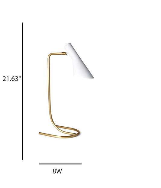 Modern LED Table Lamp with Antique Brass Stem & White Metal Shade – HLRT16022