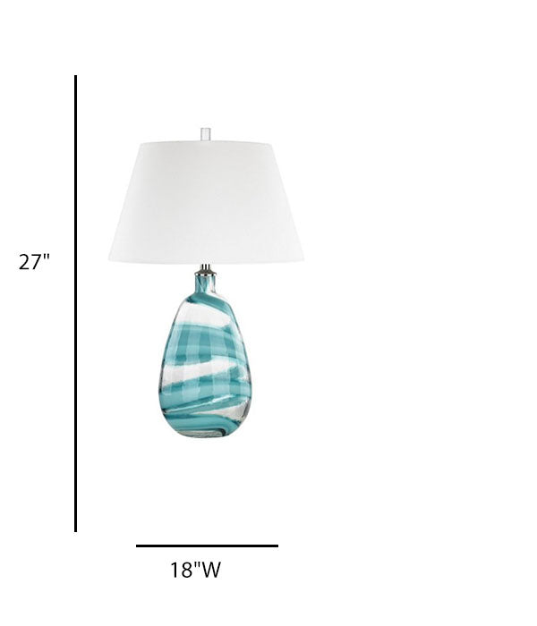 Aqua Swirl Glass Table Lamp with White Linen Shade – HLRT16027