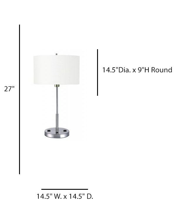 HLTL156004 Marriott TownPlace Suites Table Lamp – 27” Brushed Nickel with White Linen Shade & Outlets