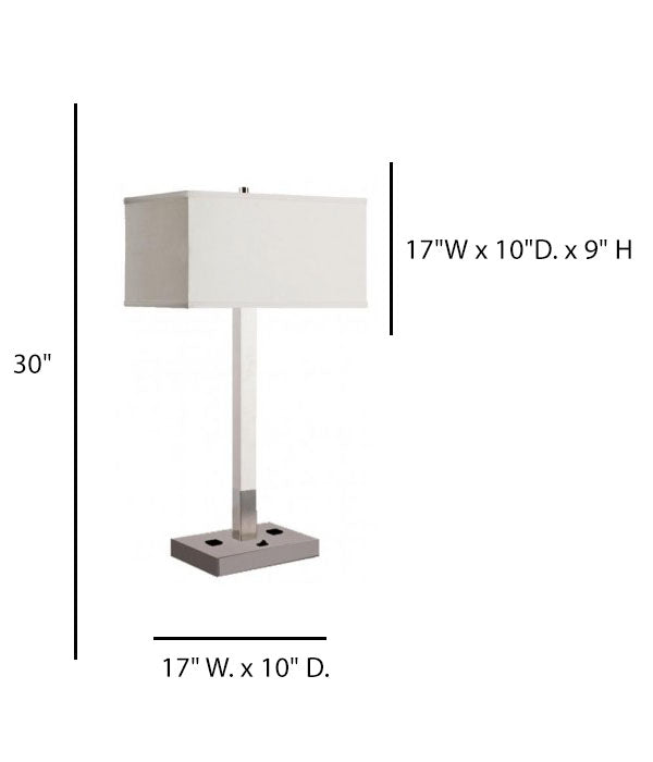 Marriott Residence Inn Hotel Table Lamp – Dual Outlet White Linen Shade & Brushed Nickel Base