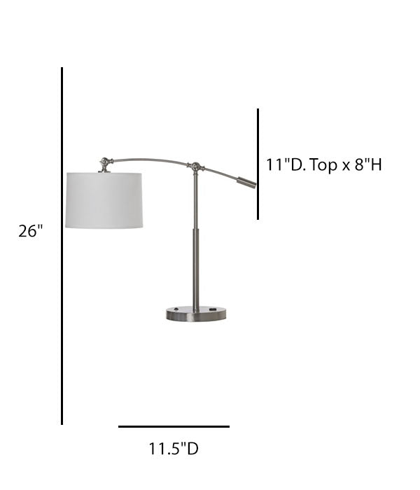 Hampton Inn FYI Adjustable Desk Lamp – White Linen Shade with Outlet