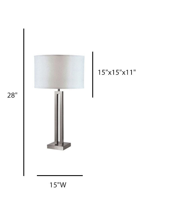 Drum Shade Table Lamp for Hotel – Brushed Nickel with White Linen Hardback Shade