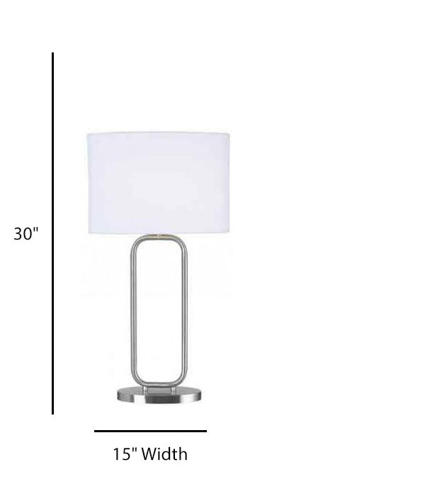 Hotel Nightstand Table Lamp – Brushed Nickel with White Oval Shade