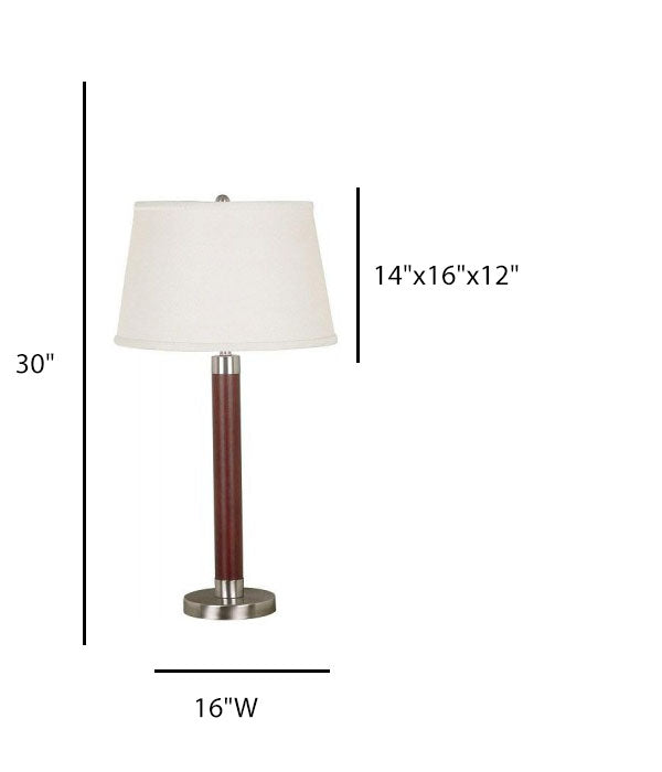 Hotel Table Lamp – Walnut Painted Wood with Satin Nickel Base and White Linen Shade