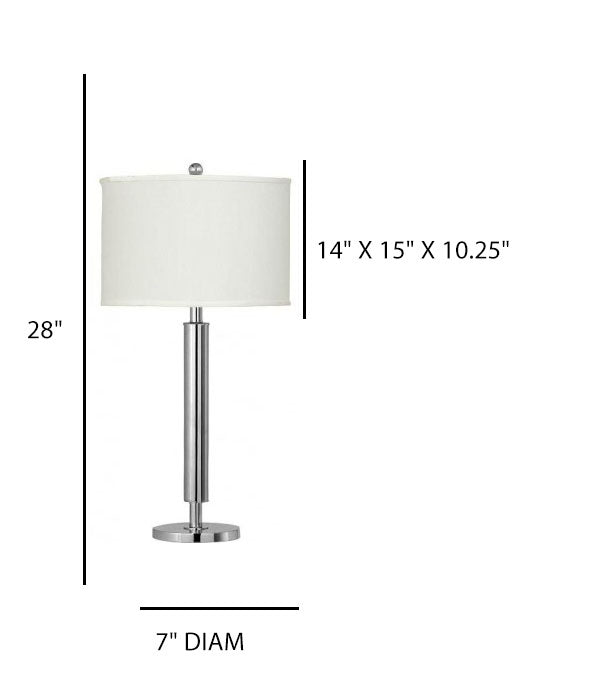 Brushed Nickel Table Lamp for Hotel – White Linen Shade with Base Outlets