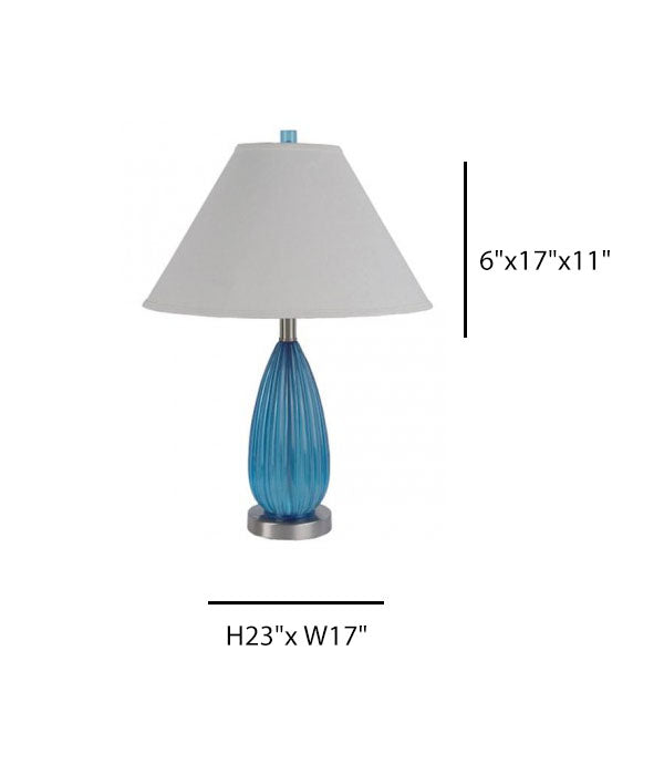 HLTL156100 Blue Acrylic Table Lamp – 23” Resin Body with Satin Nickel Base & White Linen Shade