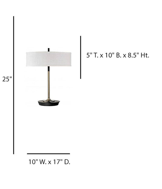 Modern Bedside Table Lamp – HLW10022, Matte Black & Brushed Brass with Ivory Linen Shade