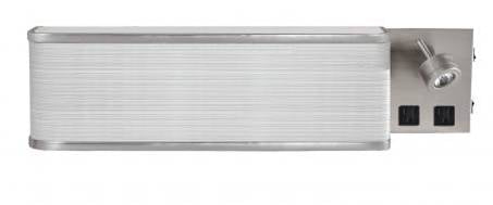 Brushed Nickel Headboard Wall Lamp with Fabric Shade, LED Reading Light & Outlets (HLW10028)