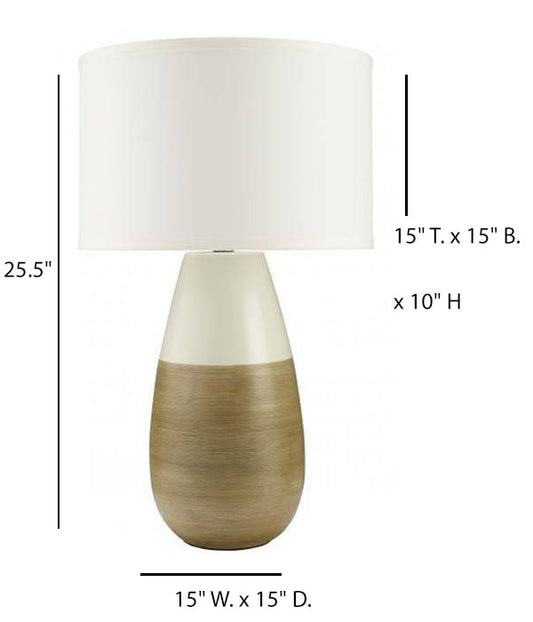Modern Table Lamp – HLW10061, Matte Alabaster & Taupe with Cream Linen Shade