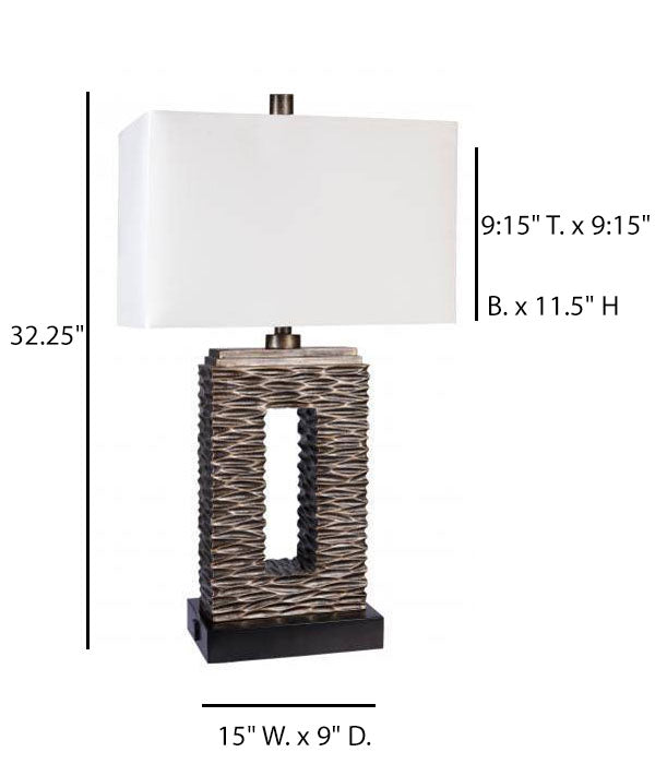Modern Table Lamp – HLW10063, Platinum-Silver & Satin Black with White Linen Shade