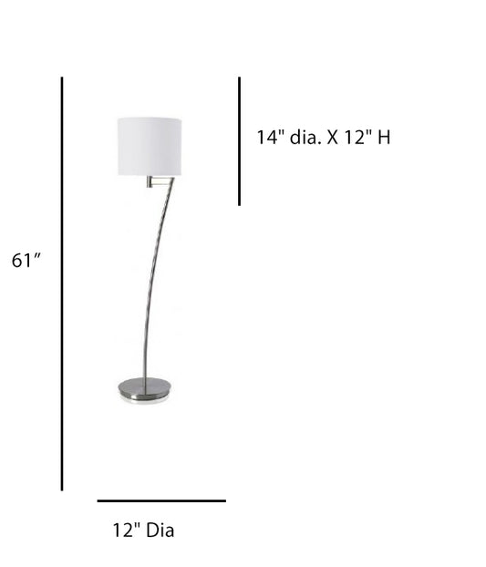 Lucky Seven Floor Lamp – Cobblestone Hotel, Brushed Nickel with White Linen Shade