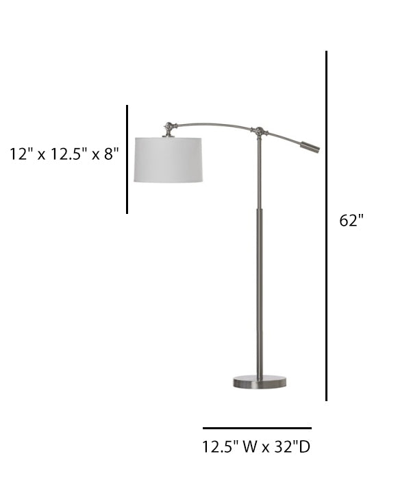 Cantilevered Arm Floor Lamp – Hampton Inn Forever Young, Brushed Nickel with White Linen Shade