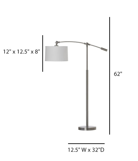 Cantilevered Arm Floor Lamp – Hampton Inn Forever Young, Brushed Nickel with White Linen Shade