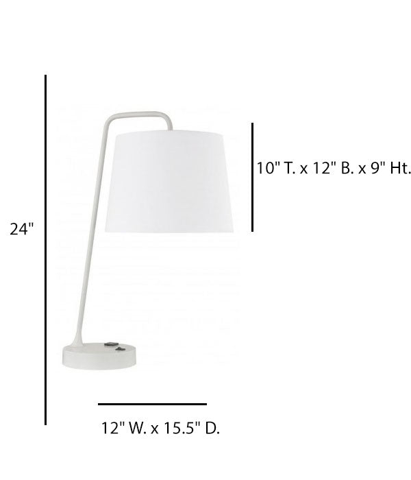 Hampton Inn Carefree Desk Lamp – Cloud White Finish with White Linen Shade and Base Outlet