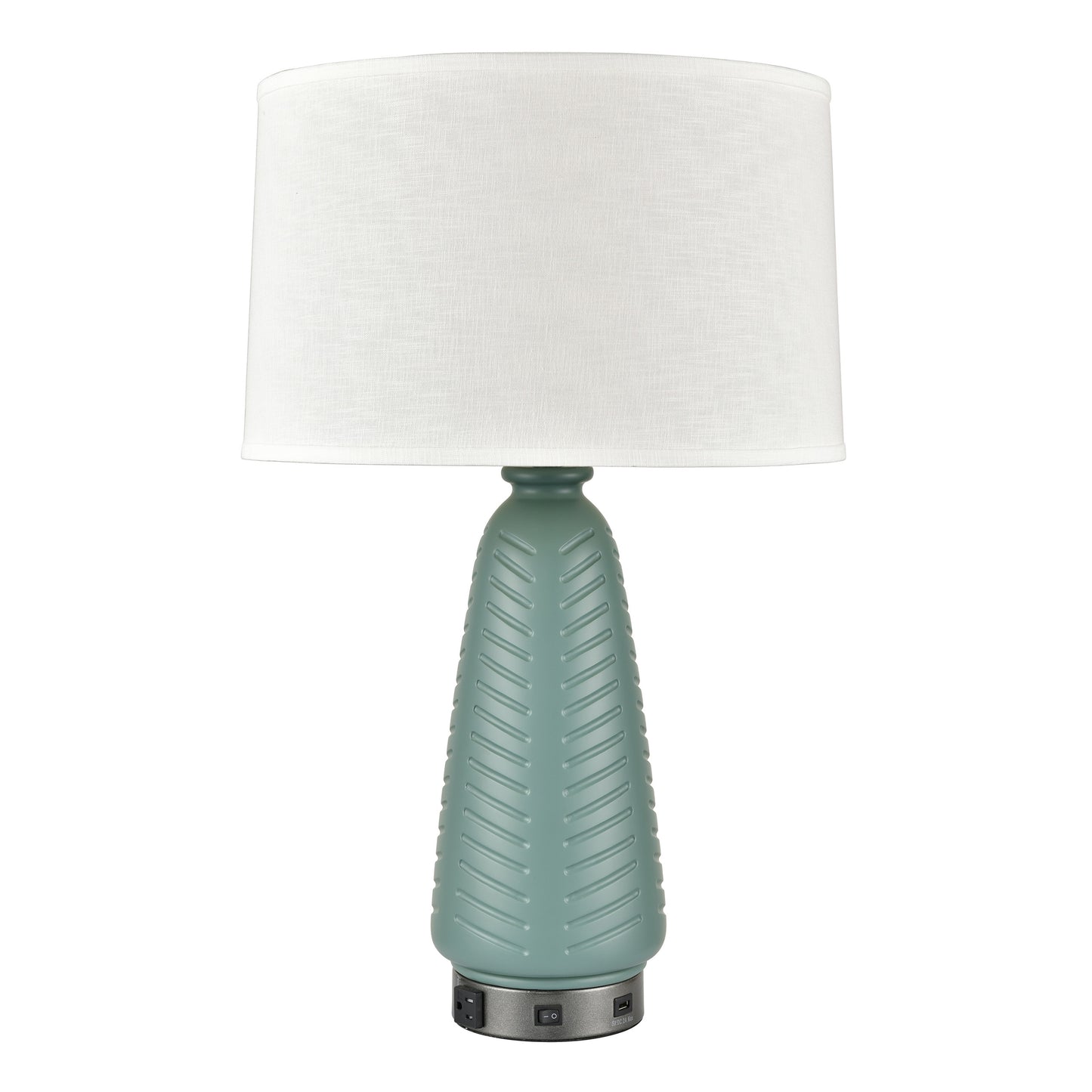 Painted Blue & Dark Nickel Table Lamp – GU24 LED, White Fabric Shade, USB & Outlet