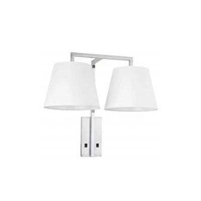 Queen Headboard Lamp – Brushed Chrome with Dual Lights & White Linen Shades