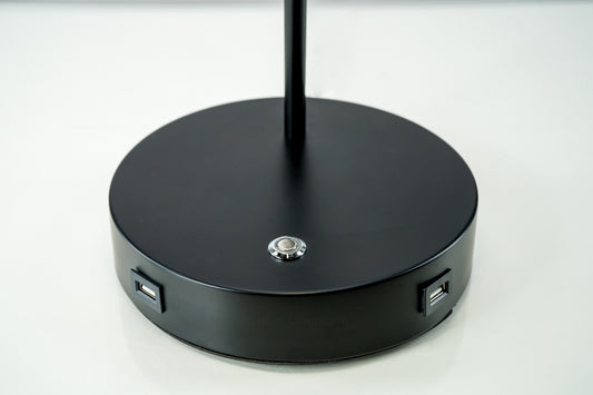 Horizontal LED Table Lamp – Matte Black with Dual USB Ports and Touch Dimmer