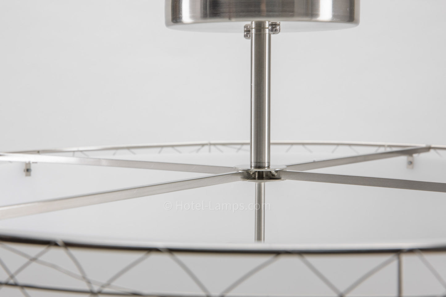 Modern Four-Light Ceiling Pendant – Satin Nickel Finish with White Acrylic Shades