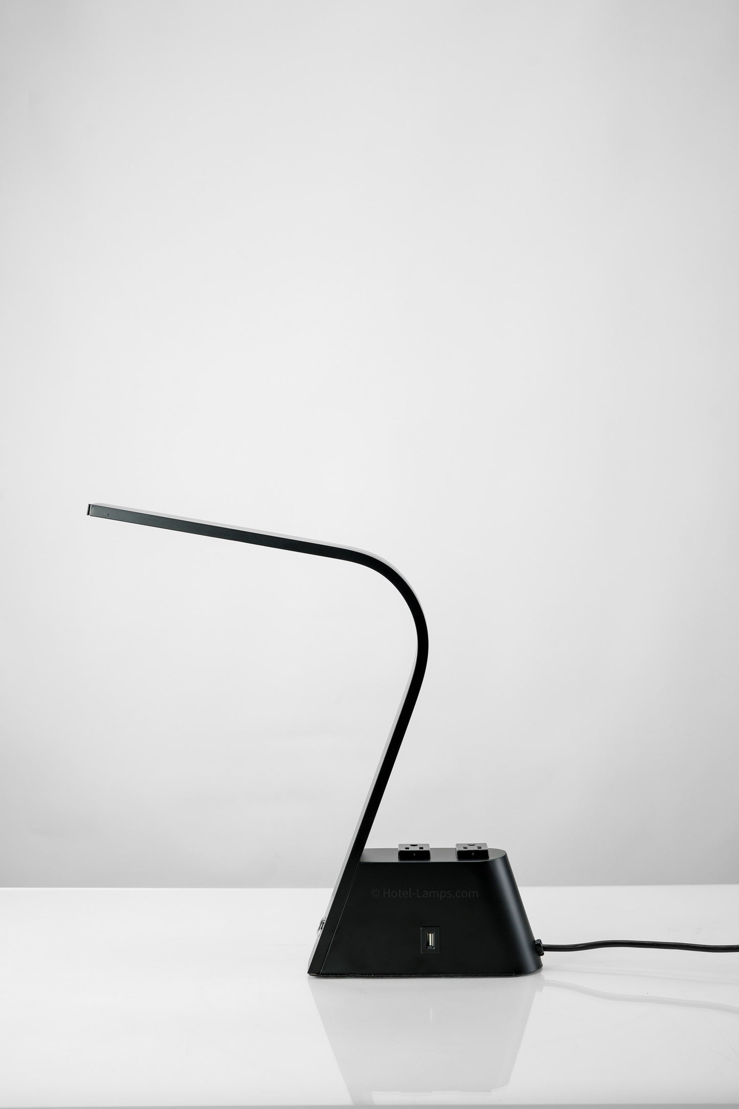 Modern LED Desk Lamp with USB & Outlet Ports – Slim Matte Black Design