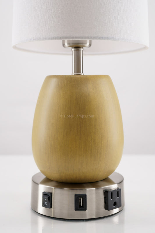 Minimalist Natural Yellow Half Tear Drop Table Lamp with USB & Outlet Ports