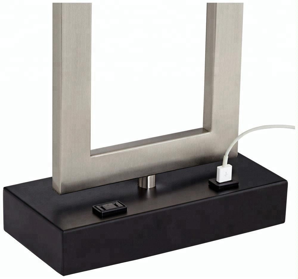 Brushed Nickel Metal Flat Tube Table Lamp with USB & Power Outlet – HLHT7030