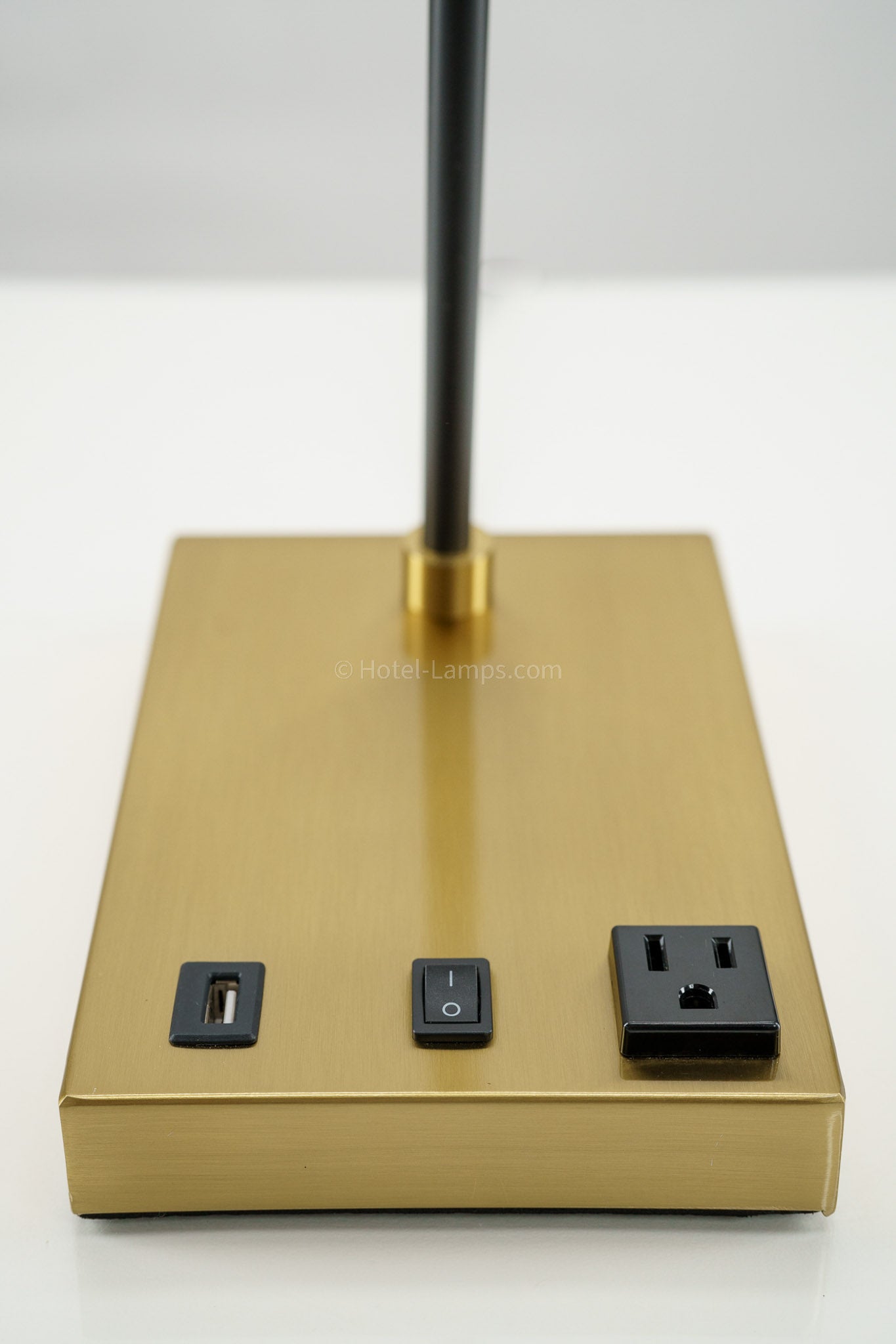 Metal Mesh Perforated Table Lamp – Brass Finish with USB & Outlet Ports