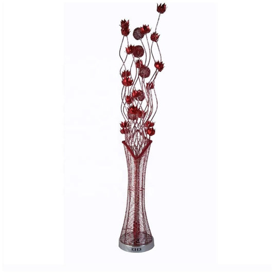 Modern Glitzy Spiral Flower Floor Lamp – Seven Light, Red or Black Metal Art