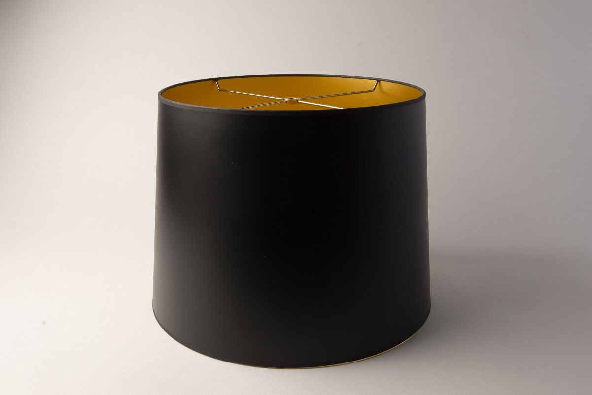 Retro Drum Lampshade – Black Opaque Paper with Gold Interior