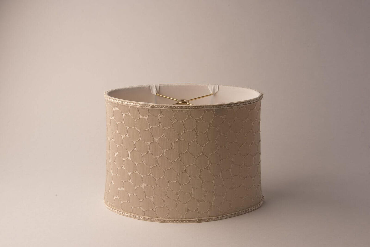 Oval Narrow Dotted Silk Lamp Shade – Beige with Trim, Soft-Sided