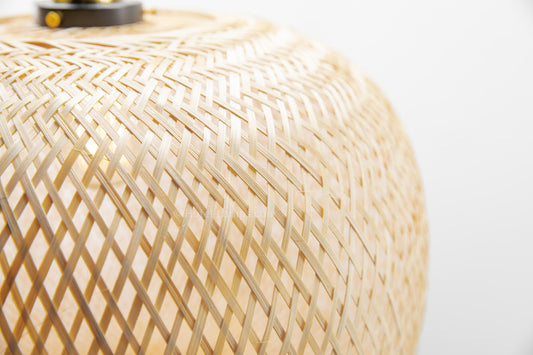 Round Woven Bamboo Pendant Light – 5 ft. Hanging Ceiling Lamp