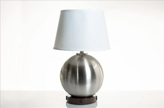 Round Base Table Lamp with Brushed Nickel & Oil Rubbed Bronze Finish – 2 Outlet USB Ready
