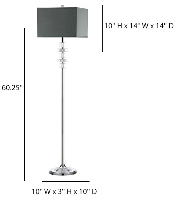Polished Chrome Floor Lamp with Grey Linen Shade & Crystal Accent – HLRT16047