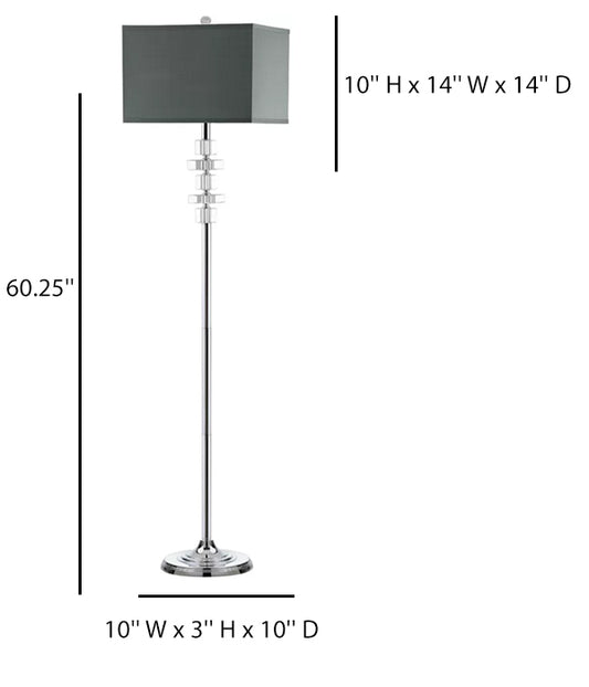 Polished Chrome Floor Lamp with Grey Linen Shade & Crystal Accent – HLRT16047