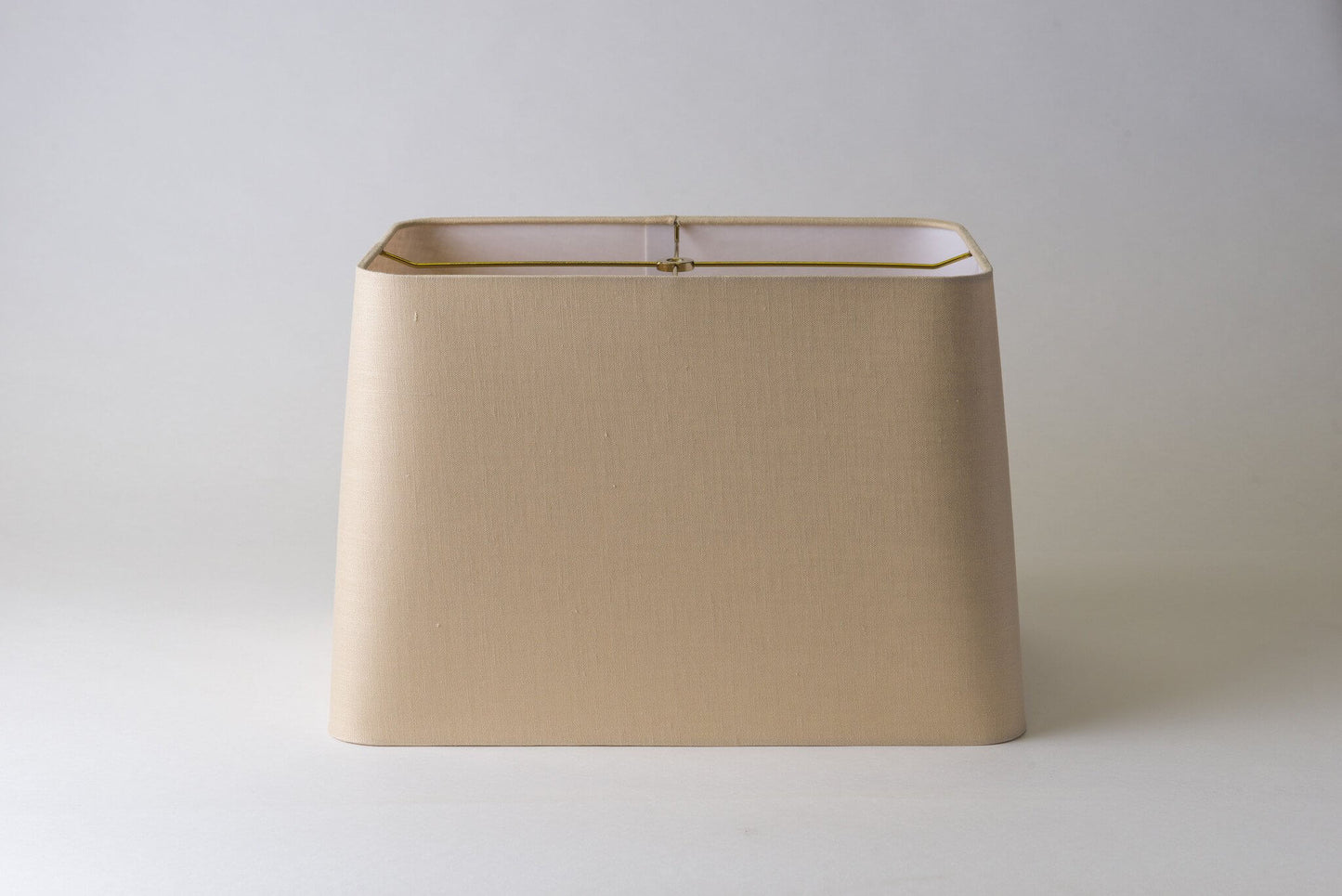 Rectangle Rounded Corner Lamp Shade – Tan Linen, Hardbacked with Rolled Edges