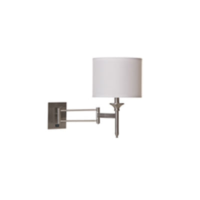 Single Swing Arm Nightstand Lamp – Satin Chrome with Linen Drum Shade (18W E26)