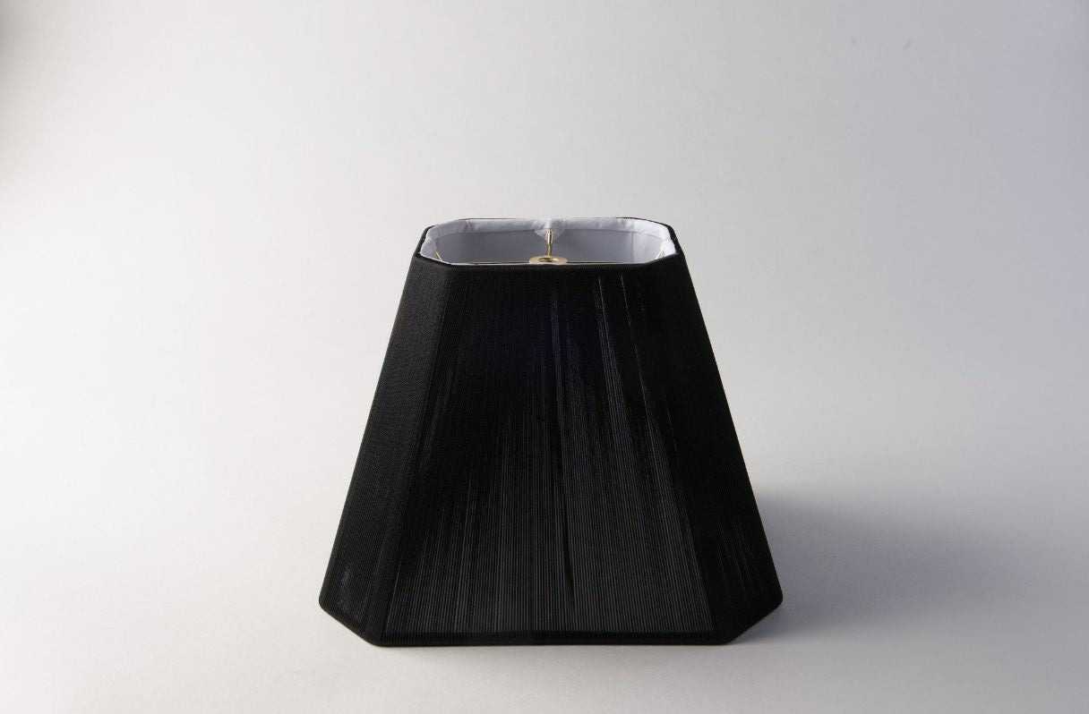 Square Cut Corner Black Silk String Lampshade – Dramatic Translucent Design