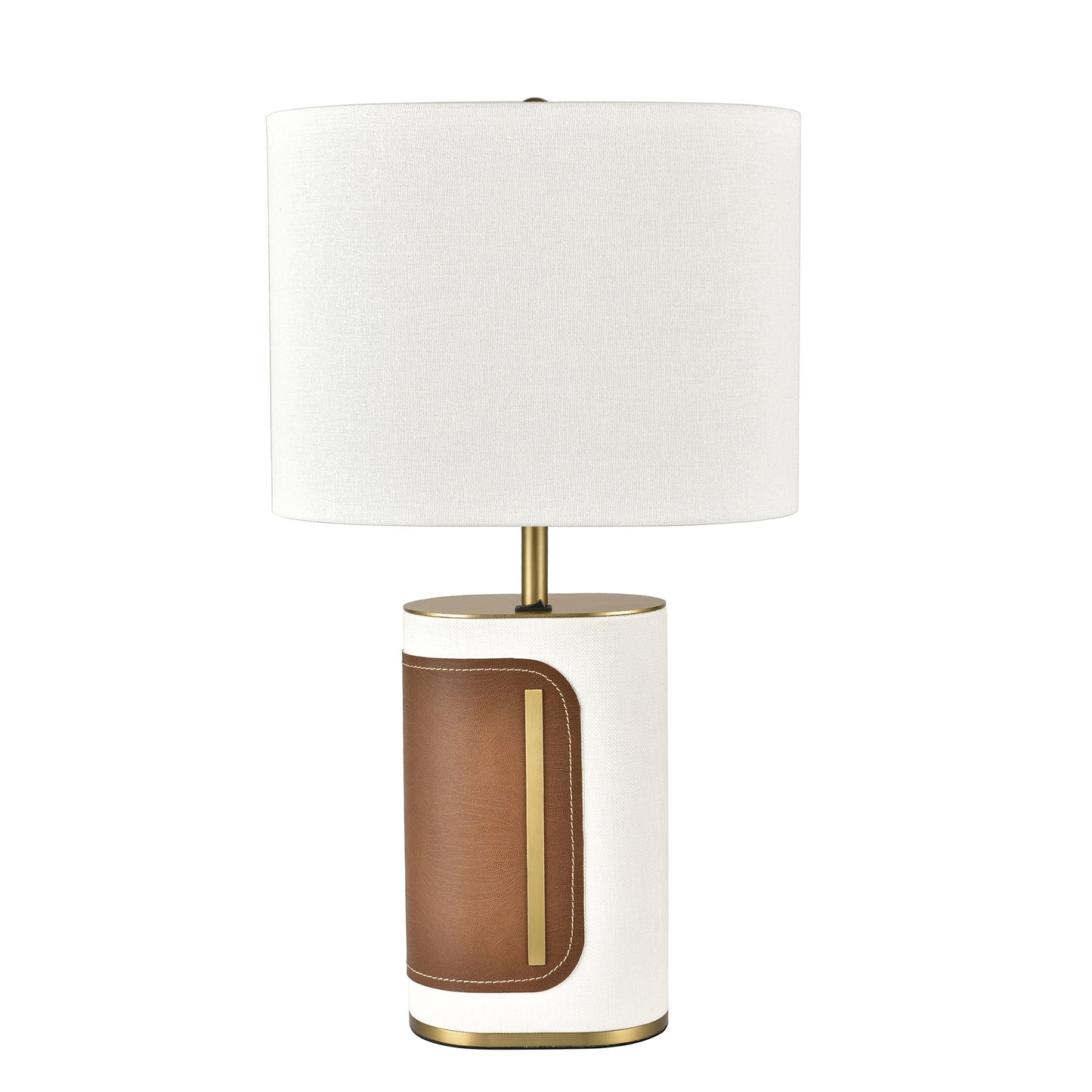 Plated Brushed Brass Table Lamp with White Fabric Shade and Acrylic Top Diffuser – 60W E26