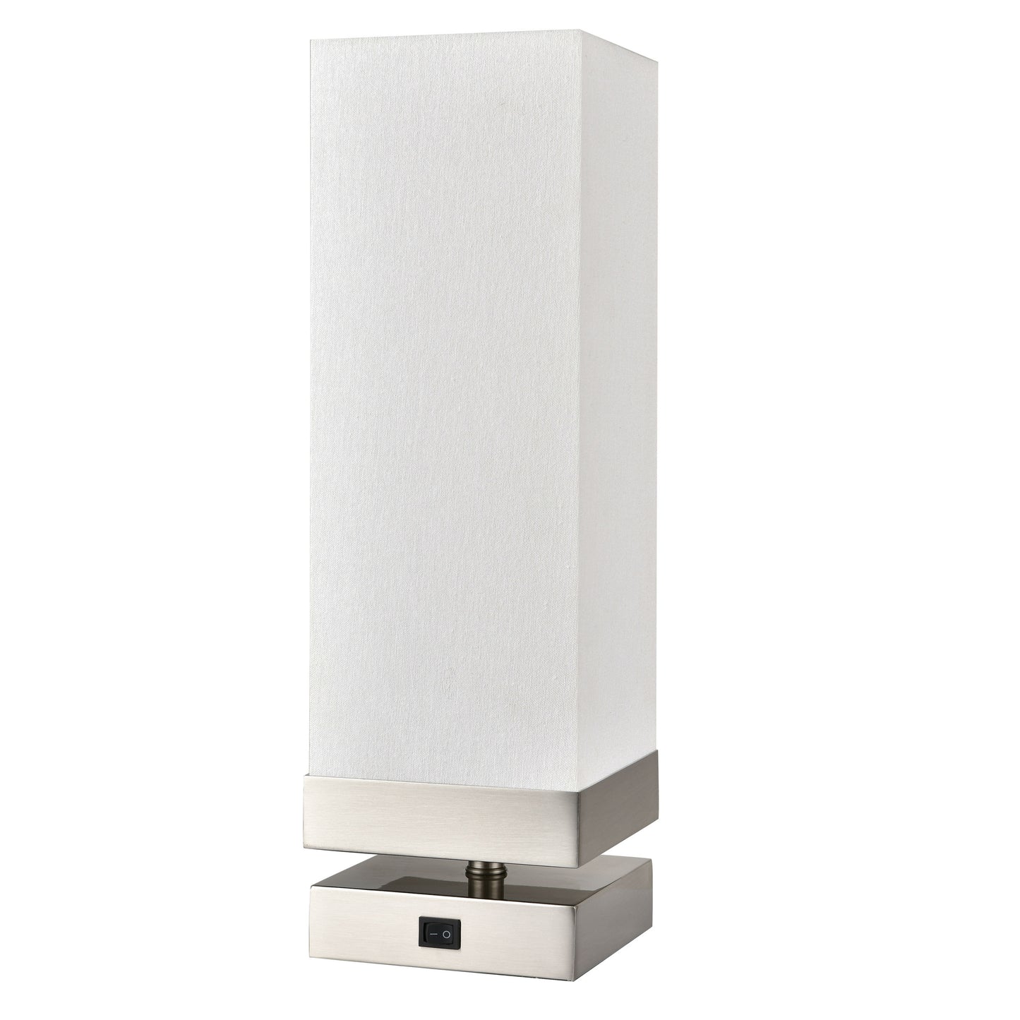 Plated Brushed Nickel Table Lamp – 25W E26, White Fabric Shade, Single On/Off Switch
