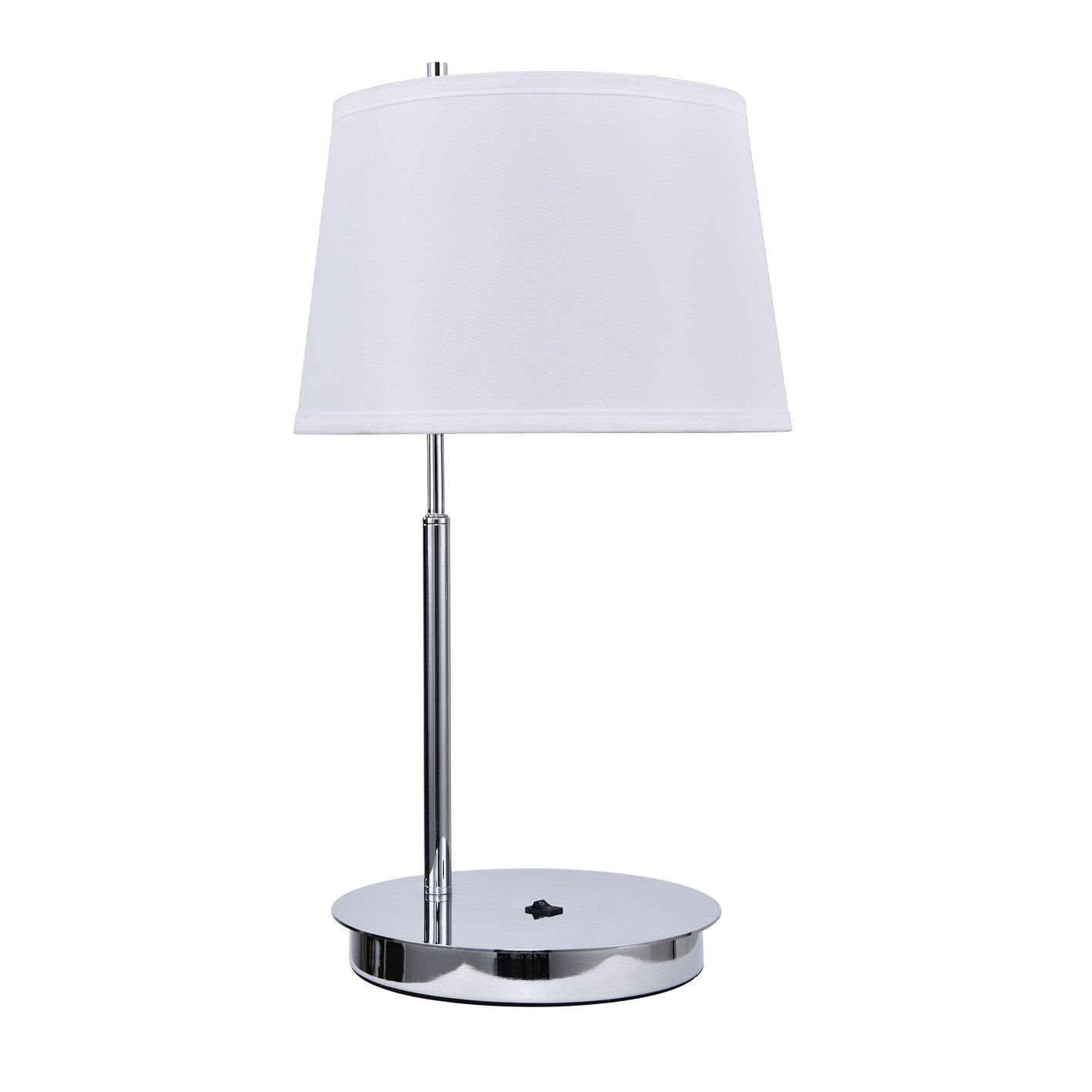 Polished Chrome Table Lamp with White Fabric Shade – 100W, Single Rocker Switch
